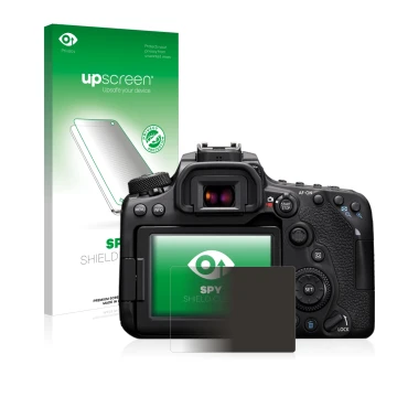 Front side of a product packaging with the brand logo upscreen. Next to it is the device Canon EOS 90D shown with the correspo