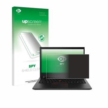 Front side of a product packaging with the brand logo upscreen. Next to it is the device Lenovo ThinkPad T490 Non-Touch shown 