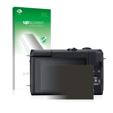Front side of a product packaging with the brand logo upscreen. Next to it is the device Canon EOS M200 shown with the corresp
