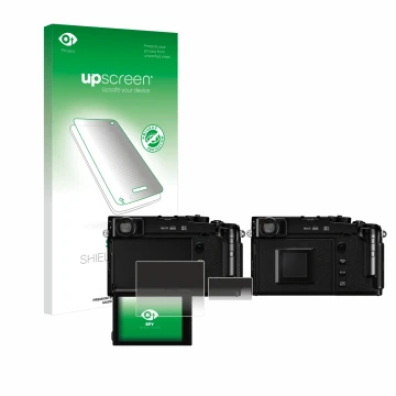 Front side of a product packaging with the brand logo upscreen. Next to it is the device Fujifilm X-Pro3 shown with the corres