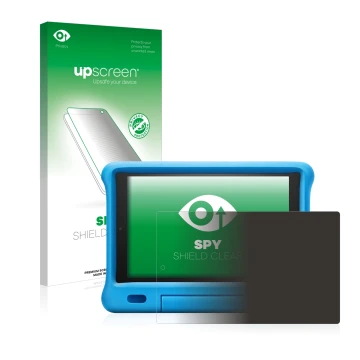 Front side of a product packaging with the brand logo upscreen. Next to it is the device Amazon Fire HD 10 Kids 2019 (9th Gen.