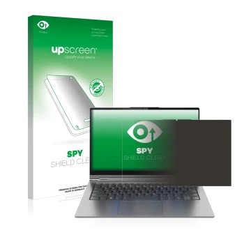 Front side of a product packaging with the brand logo upscreen. Next to it is the device Lenovo Yoga C940 14