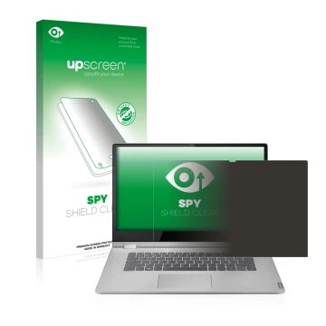 Front side of a product packaging with the brand logo upscreen. Next to it is the device Lenovo IdeaPad C340 15