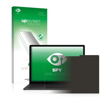 Front side of a product packaging with the brand logo upscreen. Next to it is the device Microsoft Surface Laptop 3 15