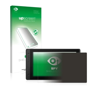 Front side of a product packaging with the brand logo upscreen. Next to it is the device Huion Kamvas Pro 16 Premium shown wit