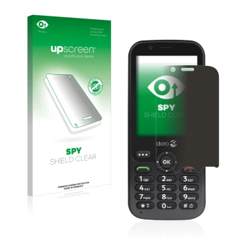 Front side of a product packaging with the brand logo upscreen. Next to it is the device Doro 7010 shown with the correspondin