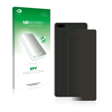 Front side of a product packaging with the brand logo upscreen. Next to it is the device Huawei P40 shown with the correspondi