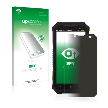 Front side of a product packaging with the brand logo upscreen. Next to it is the device SkyCaddie SX500 shown with the corres