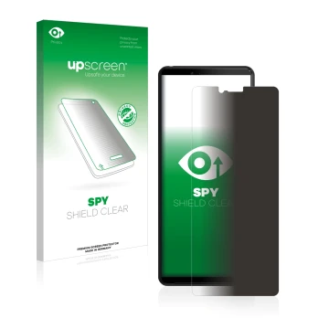 Front side of a product packaging with the brand logo upscreen. Next to it is the device Sony Xperia 10 II shown with the corr