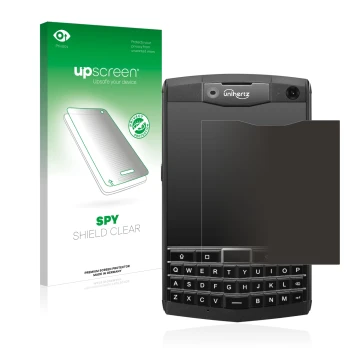 Front side of a product packaging with the brand logo upscreen. Next to it is the device Unihertz Titan shown with the corresp