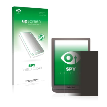 Front side of a product packaging with the brand logo upscreen. Next to it is the device PocketBook InkPad 3 Pro shown with th
