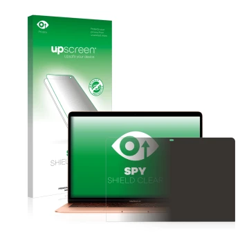 Front side of a product packaging with the brand logo upscreen. Next to it is the device Apple MacBook Air 13.3