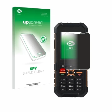 Front side of a product packaging with the brand logo upscreen. Next to it is the device RugGear RG170 shown with the correspo