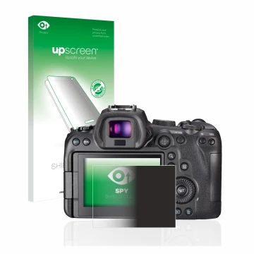 Front side of a product packaging with the brand logo upscreen. Next to it is the device Canon EOS R6 shown with the correspon