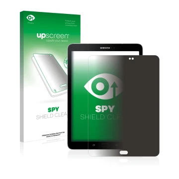 Front side of a product packaging with the brand logo upscreen. Next to it is the device Samsung Galaxy Tab S3 shown with the 