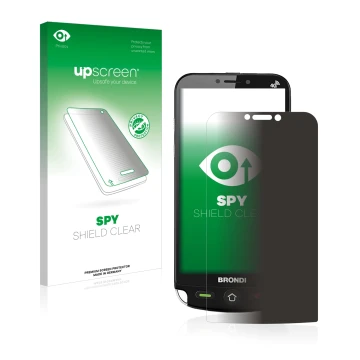 Front side of a product packaging with the brand logo upscreen. Next to it is the device Brondi Amico Dual Sim shown with the 