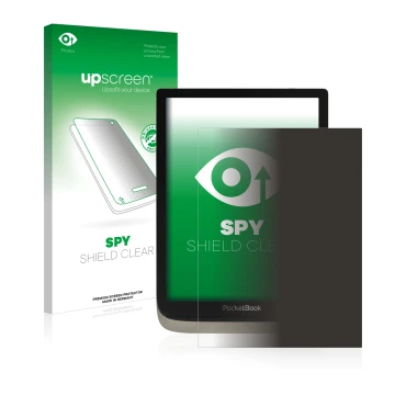 Front side of a product packaging with the brand logo upscreen. Next to it is the device PocketBook InkPad Color shown with th
