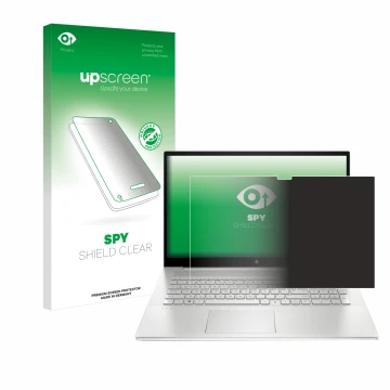Front side of a product packaging with the brand logo upscreen. Next to it is the device HP Envy 17-cX shown with the correspo