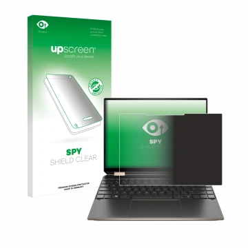 Front side of a product packaging with the brand logo upscreen. Next to it is the device HP Spectre x360 (14-eX) 2021 shown wi