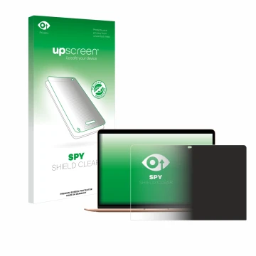 Front side of a product packaging with the brand logo upscreen. Next to it is the device Apple MacBook Air M1 2020 shown with 