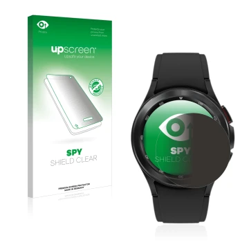 Front side of a product packaging with the brand logo upscreen. Next to it is the device Samsung Galaxy Watch 4 Classic (42mm)