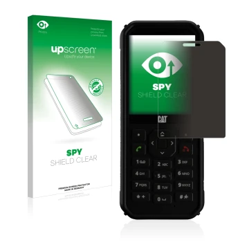 Front side of a product packaging with the brand logo upscreen. Next to it is the device Caterpillar Cat B40 shown with the co