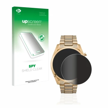 Front side of a product packaging with the brand logo upscreen. Next to it is the device Michael Kors Access Gen 6 Bradshaw sh