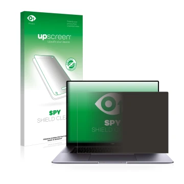 Front side of a product packaging with the brand logo upscreen. Next to it is the device Huawei MateBook 16 shown with the cor