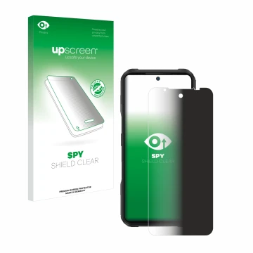 Front side of a product packaging with the brand logo upscreen. Next to it is the device Doogee V20 shown with the correspondi
