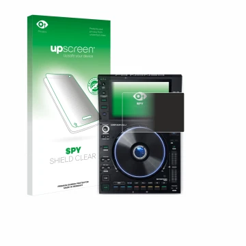 Front side of a product packaging with the brand logo upscreen. Next to it is the device Denon DJ SC6000 Prime shown with the 