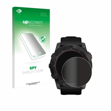 Front side of a product packaging with the brand logo upscreen. Next to it is the device Garmin Fenix 7X (51 mm) shown with th