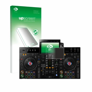 Front side of a product packaging with the brand logo upscreen. Next to it is the device Pioneer XDJ-RX3 shown with the corres