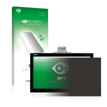 Front side of a product packaging with the brand logo upscreen. Next to it is the device Siemens Simatic HMI TP1200 Comfort Pr