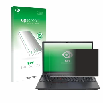 Front side of a product packaging with the brand logo upscreen. Next to it is the device Lenovo ThinkPad E15 Gen 3 shown with 