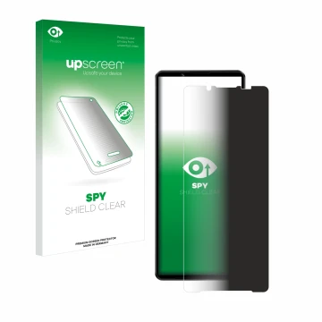 Front side of a product packaging with the brand logo upscreen. Next to it is the device Sony Xperia 1 IV shown with the corre
