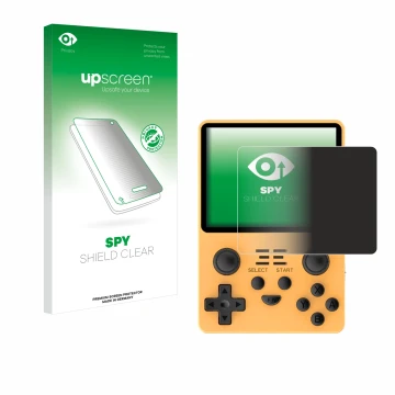 Front side of a product packaging with the brand logo upscreen. Next to it is the device Powkiddy RGB20S shown with the corres