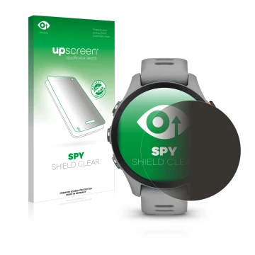 Front side of a product packaging with the brand logo upscreen. Next to it is the device Garmin Forerunner 255S Music shown wi