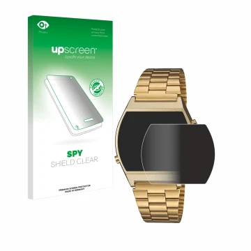 Front side of a product packaging with the brand logo upscreen. Next to it is the device Casio Retro B640WB shown with the cor