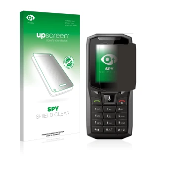 Front side of a product packaging with the brand logo upscreen. Next to it is the device Crosscall Core-S4 shown with the corr