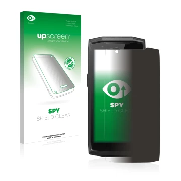 Front side of a product packaging with the brand logo upscreen. Next to it is the device Crosscall Core-M5 shown with the corr