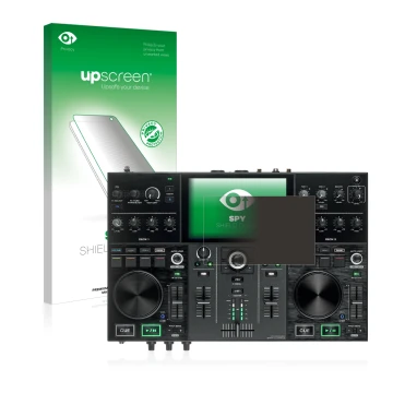 Front side of a product packaging with the brand logo upscreen. Next to it is the device Denon DJ Prime Go shown with the corr