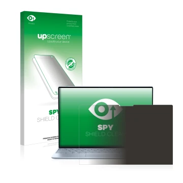 Front side of a product packaging with the brand logo upscreen. Next to it is the device Dell XPS 13 9315 Touch shown with the