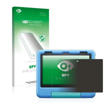 Front side of a product packaging with the brand logo upscreen. Next to it is the device Amazon Fire HD 8 Kids 2022 shown with