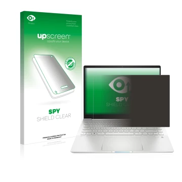 Front side of a product packaging with the brand logo upscreen. Next to it is the device HP Pavilion Plus 14-eh shown with the