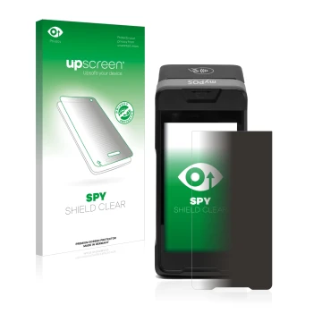 Front side of a product packaging with the brand logo upscreen. Next to it is the device myPOS Carbon shown with the correspon