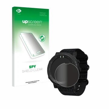 Front side of a product packaging with the brand logo upscreen. Next to it is the device Suunto Core Alpha shown with the corr