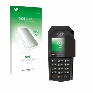 Front side of a product packaging with the brand logo upscreen. Next to it is the device ingenico Lane/3000 (non-touch) shown 