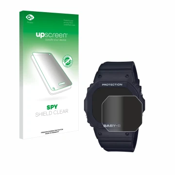 Front side of a product packaging with the brand logo upscreen. Next to it is the device Casio Baby-G BGD-565 shown with the c