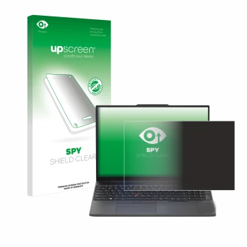Front side of a product packaging with the brand logo upscreen. Next to it is the device Lenovo ThinkPad E16 Gen 1 shown with 