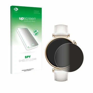 Front side of a product packaging with the brand logo upscreen. Next to it is the device Huawei Watch GT 4 (41mm) shown with t